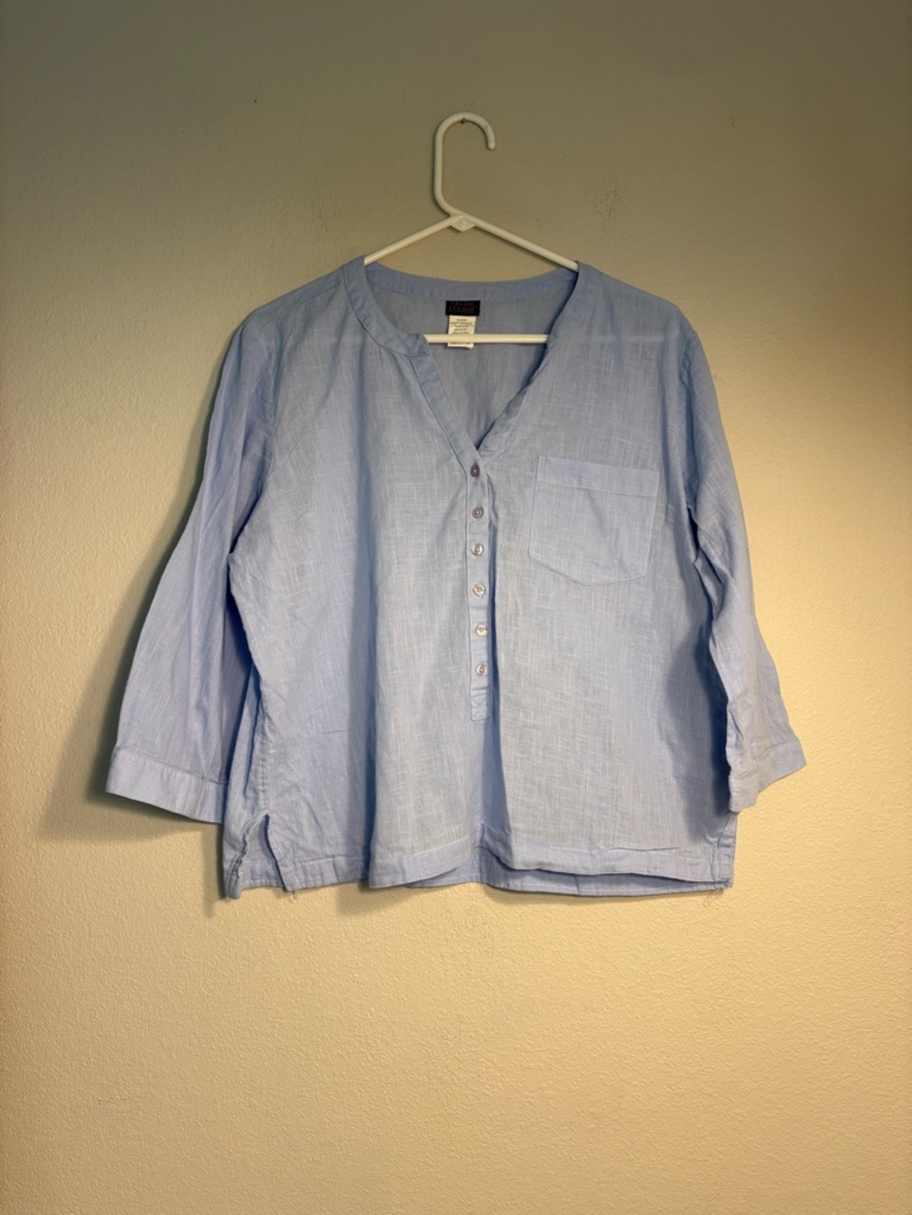 Salon Studio Light Blue 100% Cotton Button Up Tunic Top XL Boho Coastal